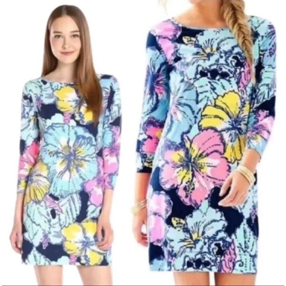 Lilly Pulitzer Marlowe Mini Dress Pima Cotton Hibiscus Floral Print Womens XS